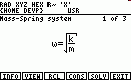 Equation selector on Oscillation/Mass-Spring system. INFO sets the right-hand screen.