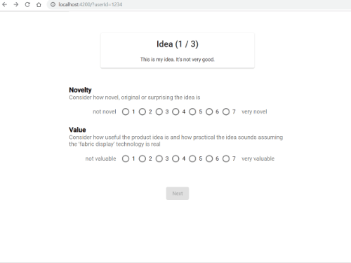 Rating Tool Frontend for Seeker and Avoider experiments